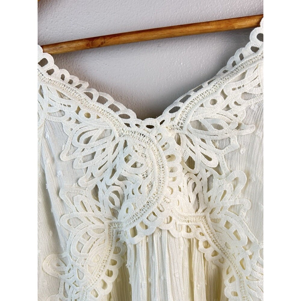 oddi Boho Babydoll Cream Crochet Lace V Neck Flowy Top SIze L NWT - Picture 6 of 8